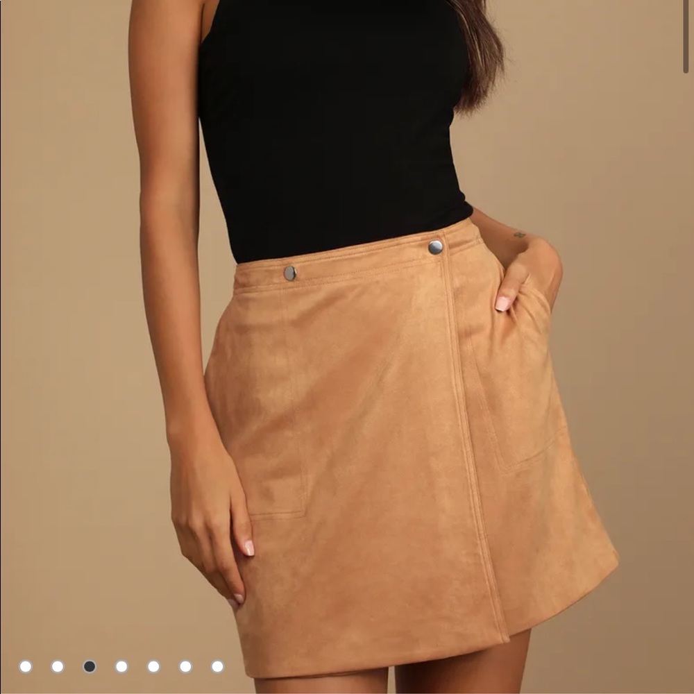 Tan Suede Wrap Mini Skirt